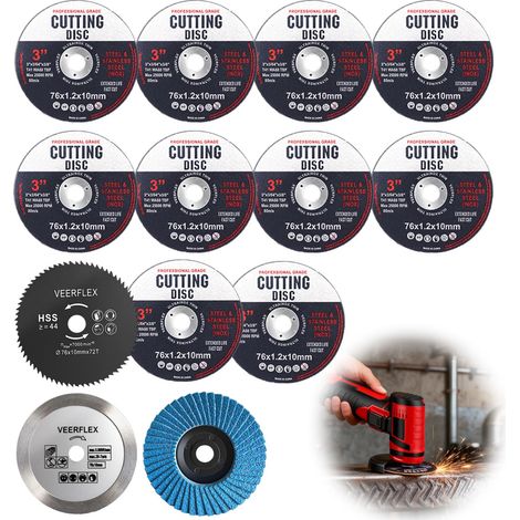 Lot de 13 disques à tronçonner 76 mm pour alésage de 10 mm, disques de meuleuse d'angle pour couper le métal, la pierre, le bois, le plastique, le ponçage - 76 x 1,2 x 10 mm (1/5)