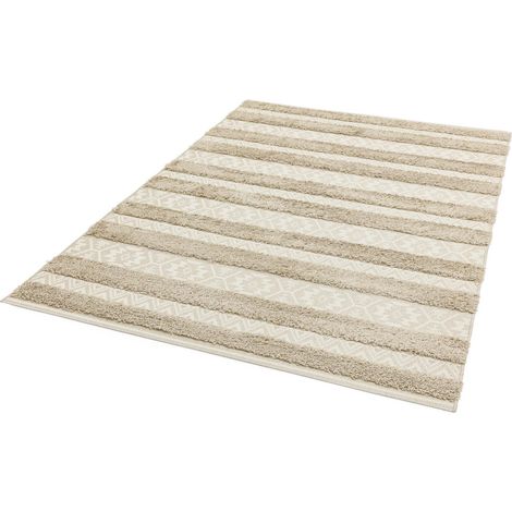 Tribal Striped Outdoor Rug for Garden, Patio, Balcony, Picnic, Bedroom Living Room Flatweave Natural Cream Rug in X-Large 200x290 cm (6'7"x9'6") (1/4)