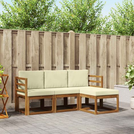 Outdoor-Sofagarnitur mit Kissen 4 pcs Natur und Creme