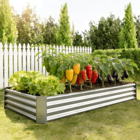 Garden Raised Bed Kit, Galvanized Metal Raised Bed Kit, 232 x 113 x 30 cm, Raised Bed Kit for Vegetables, Flowers, Succulents, Herbs, Bed (1/5)