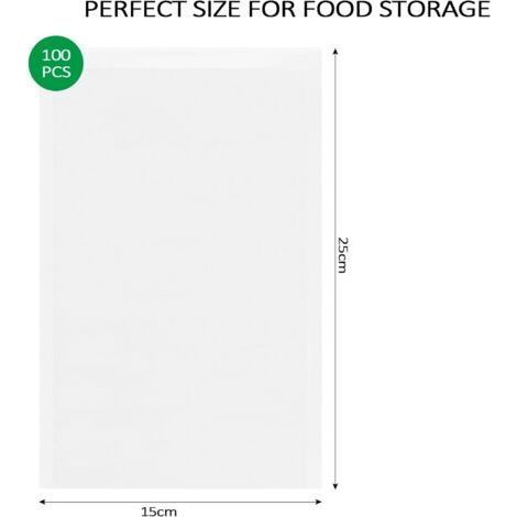 Lot de 100 sacs de congélation sous vide 15 cm x 25 cm – Résistants à la déchirure – Pour emballer sous vide viandes, fruits et légumes (1/4)