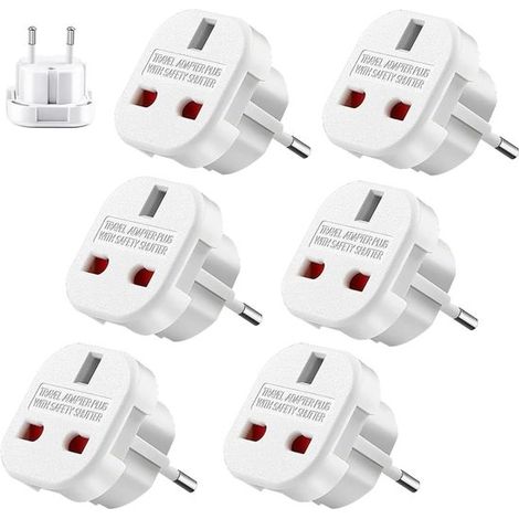 6 Adapter von britischem Stecker auf italienischen Stecker – Adapter von Großbritannien auf EU-Stecker – Adapter Typ G – Universal-Reiseadapter – weiß (1/5)