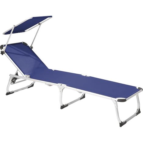 Lettino prendisole in alluminio blu con tetto parasole – Misura 190x60x80 cm – Portata max 120 Kg – Struttura tubolare da 25mm – Tessuto textilene (1/5)