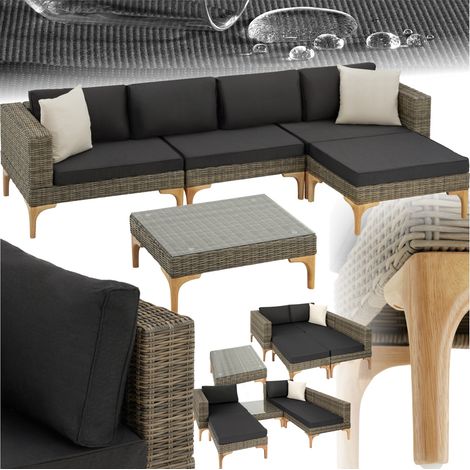 Salon en rotin avec cadre aluminium marron naturel (1/5)