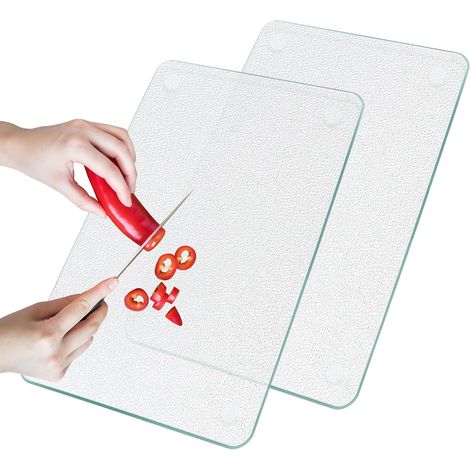 Trempé Planche à Découper En Verre: 2 Pièce Planche a Decouper Verre 20 30cm, Plaque En Verres Avec Pieds Antidérapants Résistant à La Chaleur Résistant Aux Rayures Pour Cuisine Et Plan De Travail (1/5)