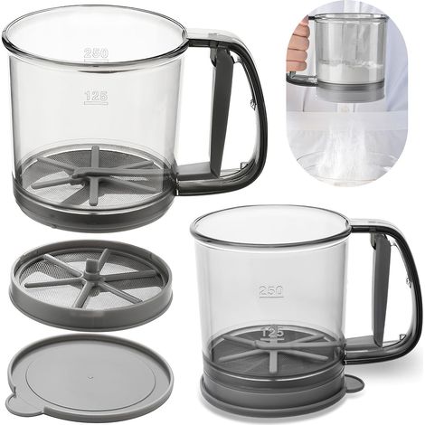 Blingbin flour sifter for baking,  double-layer flour sifter with lid,  semi-automatic hand-operated powder sifters,  fine mesh powder sifters with scale (1/5)