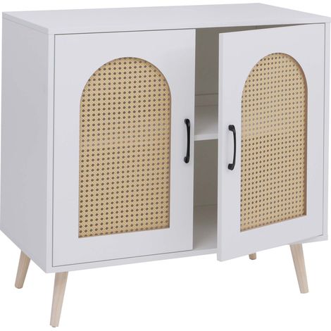 Commode HWC-P51, armoire avec portes, buffet, compartiments de rangement, polyrotin, MDF mélaminé, 79 x 80 x 40 cm- blan (1/5)