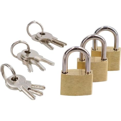 Cadenas en laiton 20 mm - Lot de 3 - Doré - Cadenas pour valise - Cadenas à clé (1/5)