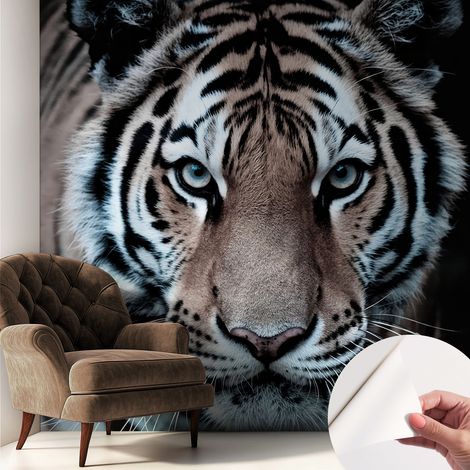 Papier peint adhésif autocollant pour salon chambre à coucher peint imprimé Installation facile Portrait de tigre 250x250 cm (1/5)