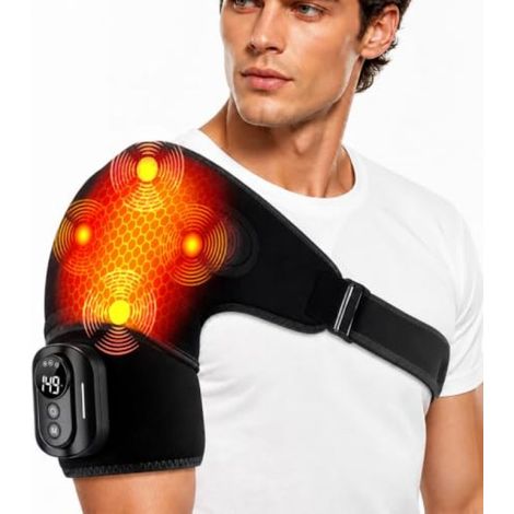 Coussin de massage chauffant et vibrant électrique Irovami avec télécommande, appareil de massage et de physiothérapie magnétique sans fil pour les épaules, noir. (1/5)