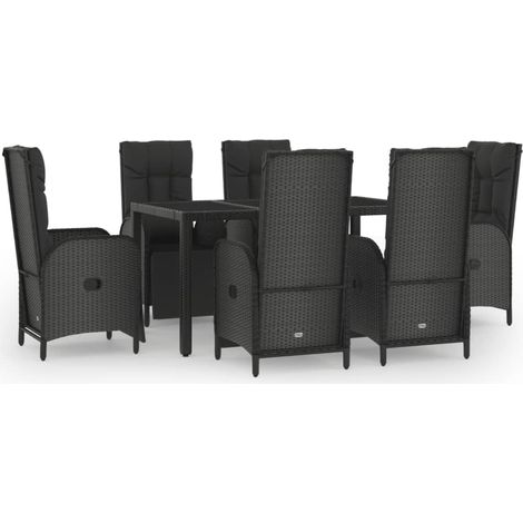 Maison Exclusive - Set da Pranzo Giardino 7pz Nero e Grigio con Cuscini Polyrattan (1/5)