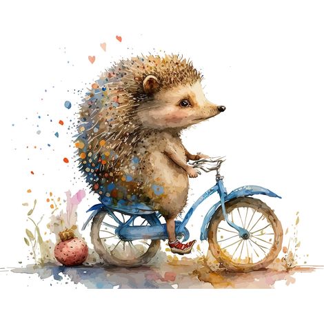 Papier peint panoramique Enfants - Hérisson à Vélo - 130 cm x 84 cm (1/2)