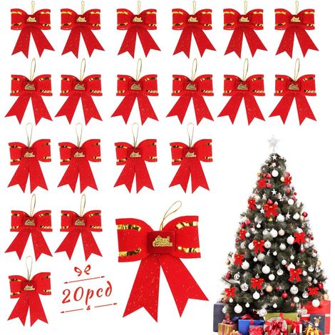 Décorations de Noël en forme nœud décoratif pour sapin nœuds ruban décoration pièce 20 rouge (1/5)