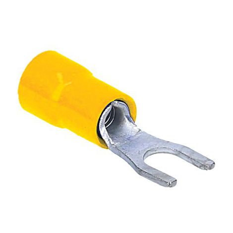 TERMINALE A FORCELLA A STRINGERE - GIALLO X CAVO MMQ 4,0/6,0 FORO MM 6,0 CF=PZ 10- 12 confezioni