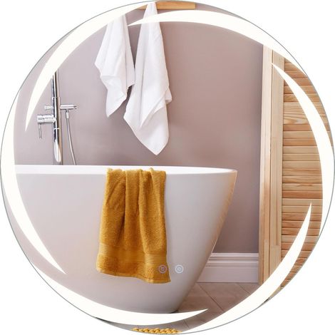 COSTWAY Specchio Bagno LED Rotondo 80cm, Vetro Temperato, Luci 3 Colori, Anti-Appannamento