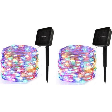 (Farbenfrohes Licht) Set mit 2 Solar-Lichterketten für den Außenbereich, 12 Meter lang, 120 LEDs, 8 Modi, geeignet für Gärten, Weihnachten, Hochzeiten und Partys (1/5)