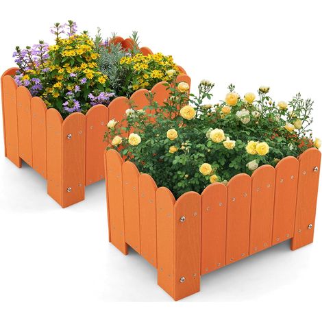 COSTWAY Set di 2 Fioriere in HDPE Resistente alle Intemperie con Aperture per Drenaggio, Aiuola Rialzata per Verdure, Fiori e Piante su Terrazzo, Giardino e Balcone, 45 x 32 x 30 cm (Arancione) (1/5)