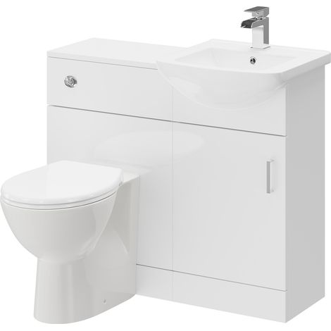 Wholesale Domestic Modena Gloss White 950mm 1 Door Vanity Unit Toilet Suite (1/5)