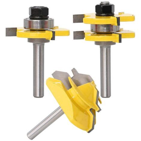45 Degrés Verrouiller Mitre Routeur Bit + Mèche de Langue + Fraise à Rainurer [ 8mm manche], percussion à rainure et à languette Fraise à Bois pour Outils de Menuiserie (1/5)