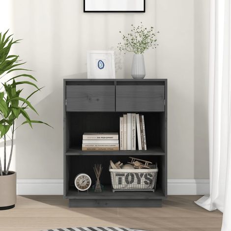 vidaXL Mobile Consolle Grigio 60x34x75 cm in Legno Massello di (1/5)