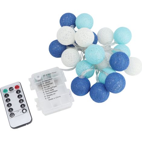Guirlande lumineuse LED de 2,1 m avec 20 boules de coton, idéale pour les fêtes de Noël (bleu). (1/5)