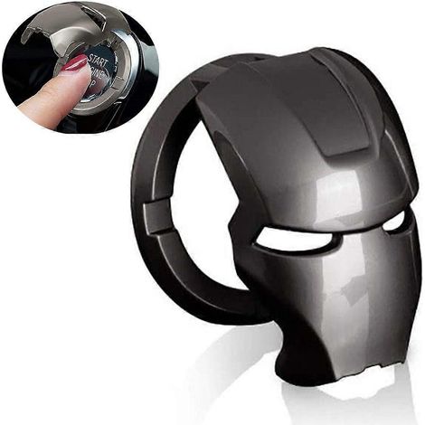 Cache-bouton de démarrage de voiture, cache-allumage Iron Man en alliage, cache-interrupteur de démarrage/arrêt du moteur, protection intérieure - Noir (1/5)