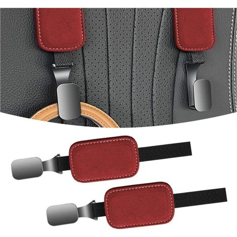 2 x Car Seat Headrest Hooks, Car Rear Seat Suede Hooks, Universal Nylon Rope Storage Hooks for Car Seat (Red) (1/5)