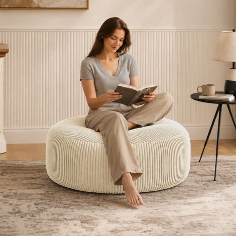 Fauteuil oversized, Pouf de 4 pieds, Remplissage en mousse à mémoire de forme, Pouf pour adulte et adolescent, Canapé moelleux avec housse en tissu doux, Canapé rond pour salon, chambre, dortoir unive (1/5)
