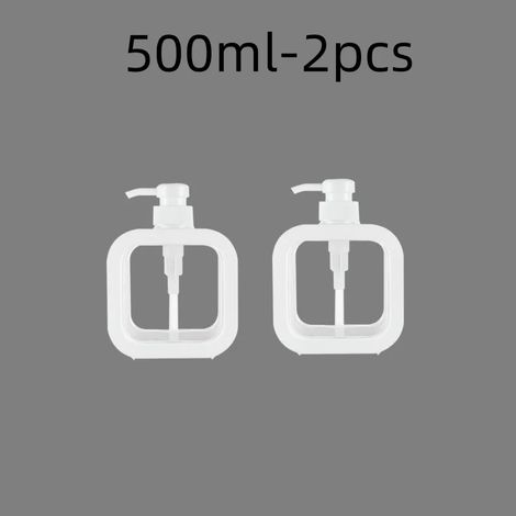 (blanc - 500 ml - 2 pièces) Distributeurs de savon de salle de bain rechargeables pour lotion, shampoing et gel douche, flacon pompe de bain vide, format voyage (1/5)