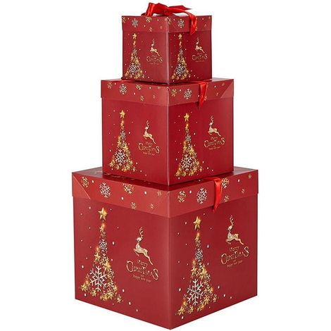 Boîte Cadeau De Noël - Boîte Empilable Pour Emballage Festif Et Décoration De Scène Fenêtre Ou Arbre - Lot De 3 (1/2)