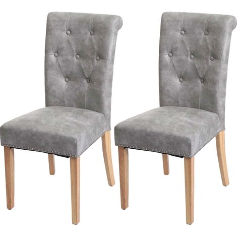 Lot de 2 chaises de salle à manger Chesterfield II rivets tissu/textile gris clair, pieds clairs (1/5)
