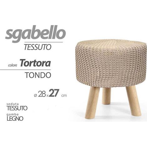 Pouf Tabouret Pieds En Bois Tissu Gris Tourterelle 28x27 Cm Rond 827716 (1/2)