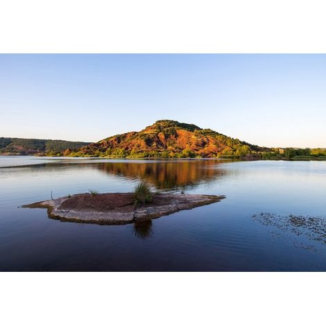 Tableau sur toile sunrise lac du Salagou Hérault 65x97 cm - Impression sur Toile Murale Décorative - Image imprimée en HD sur Toile - Toile sur Châssis en Bois FSC - Fabriqué en France (1/4)