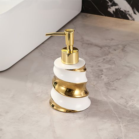1 luxuriöser Keramik-Spender für Handlotion/Seife, kleine Größe, fürs Badezimmer, leere, wiederbefüllbare Quetschflasche - AquaForge (1/3)