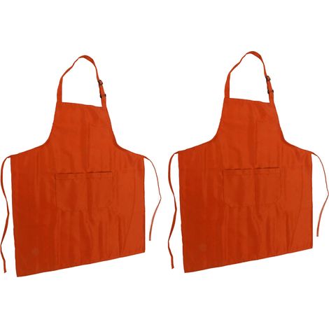 Tablier de cuisine imperméable, réglable, respirant, doux, avec poche, pour barbecue et pâtisserie, 2 pièces orange (1/5)