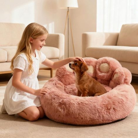 Panier Chien Moyen Taille 70cm, Rose Coussin Chiens Anti Stress Lavable et Antidérapant, Moelleux Lit pour Chien Peluche (1/5)