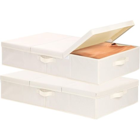 Lot de 2 Sac de Rangement sous Lit en Tissu, 60x30x15cm, Beige (1/5)