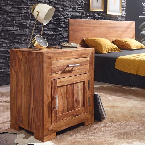Chevet 1 porte 1 tiroir 50x40x60 cm en bois de sheesham - MADURAI (1/5)