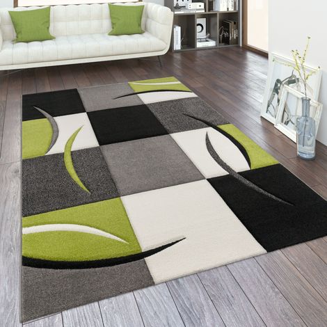 Paco Home Tappeto salotto moderno pelo corto – motivo a quadri e righe 3D, antiscivolo 200x290 cm, Verde