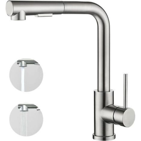 Küchenarmatur mit ausziehbarer Brause, Einhebelmischer, 360° schwenkbar, 2 Strahlarten, Spültischarmatur – Gebürstet