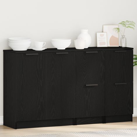 Sideboard 3 pcs Schwarz Eichen-Optik Holzwerkstoff
