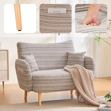 Canapé relax 2 places 121 x 81.5 x 87 cm - Design moderne avec poche de rangement et coussins inclus - Spécial petits espaces - Khaki