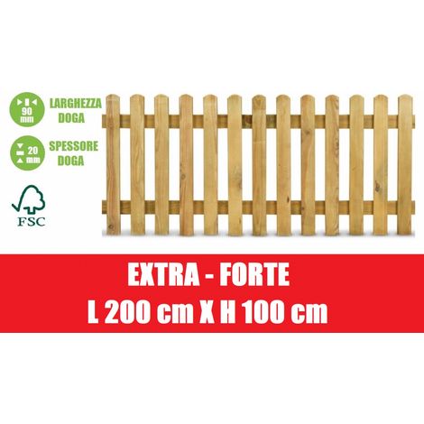 Steccato in Legno di Pino con Doghe - Dimensioni: L 200cm x H 100cm (1/2)