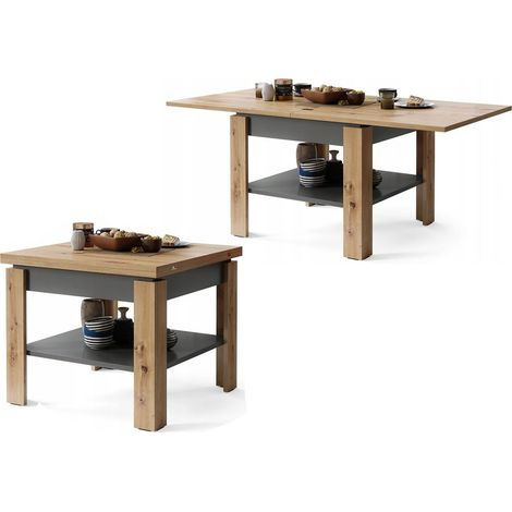 Dusine – Table basse extensible 65-130 cm en mélaminé et MDF – Design cosy pour petits espaces – Fabrication européenne conforme CE (1/4)