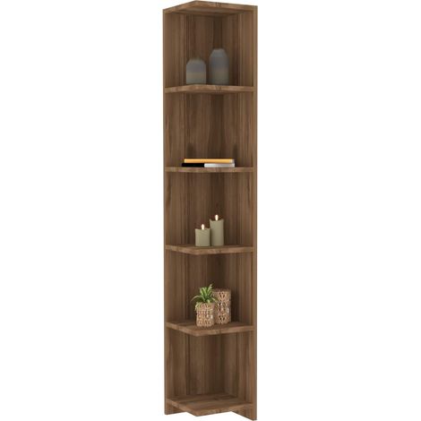 Libreria Tufillo, Biblioteca 5 Ripiani, Installazione Libera, Struttura Verticale, 25x25x160h cm Marrone Noce