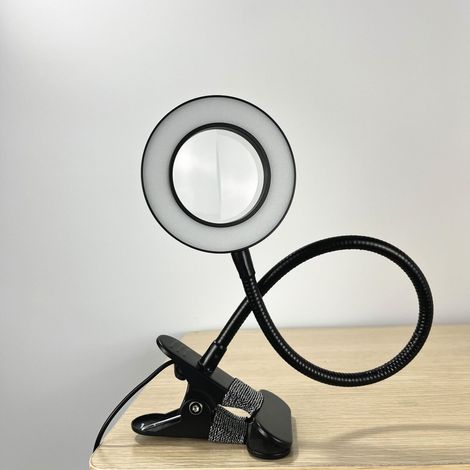 Lampe loupe 5X avec 3 couleurs LED, lampe de bureau à intensité variable USB avec pince, loupe pliable pour bijoutier (1/3)