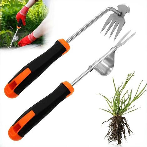 Manual Weed Remover Tool with Ergonomic Handle Manual Weeders Handle Weed Rake Weed Puller with Stainless Steel Garden Tool for Lawn and Vegetable Garden (A) (1/5)