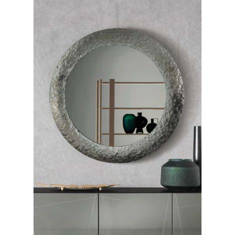 Specchio tondo con cornice in vetro temperato effetto martellato D90 cm NIDRA Fume' (1/3)