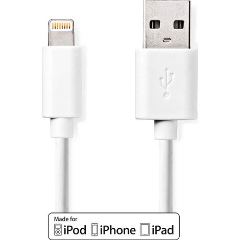 Cable relampago usb 20 apple lightning 8 pines usb a macho 480mbps niquelado 200 metros redondo pvc blanco caja