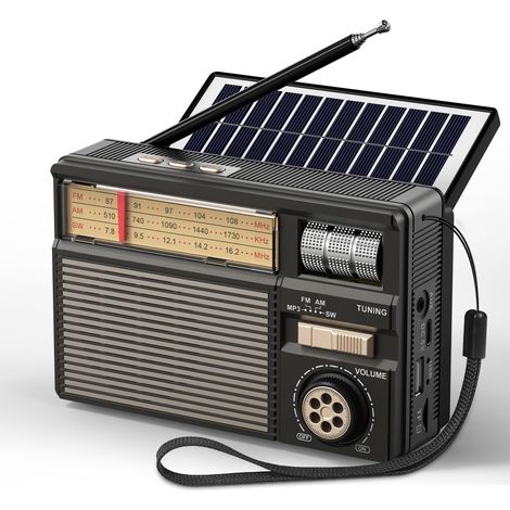 J-139 Transistor Radio FM Portable, Petite Radio Portable Rechargeable de 1800mAh, avec Panneau Solaire, Radios Bluetooth 6.0, Lecteur USB/TF/AUX, Facile à Utiliser(FM/AM/SW)